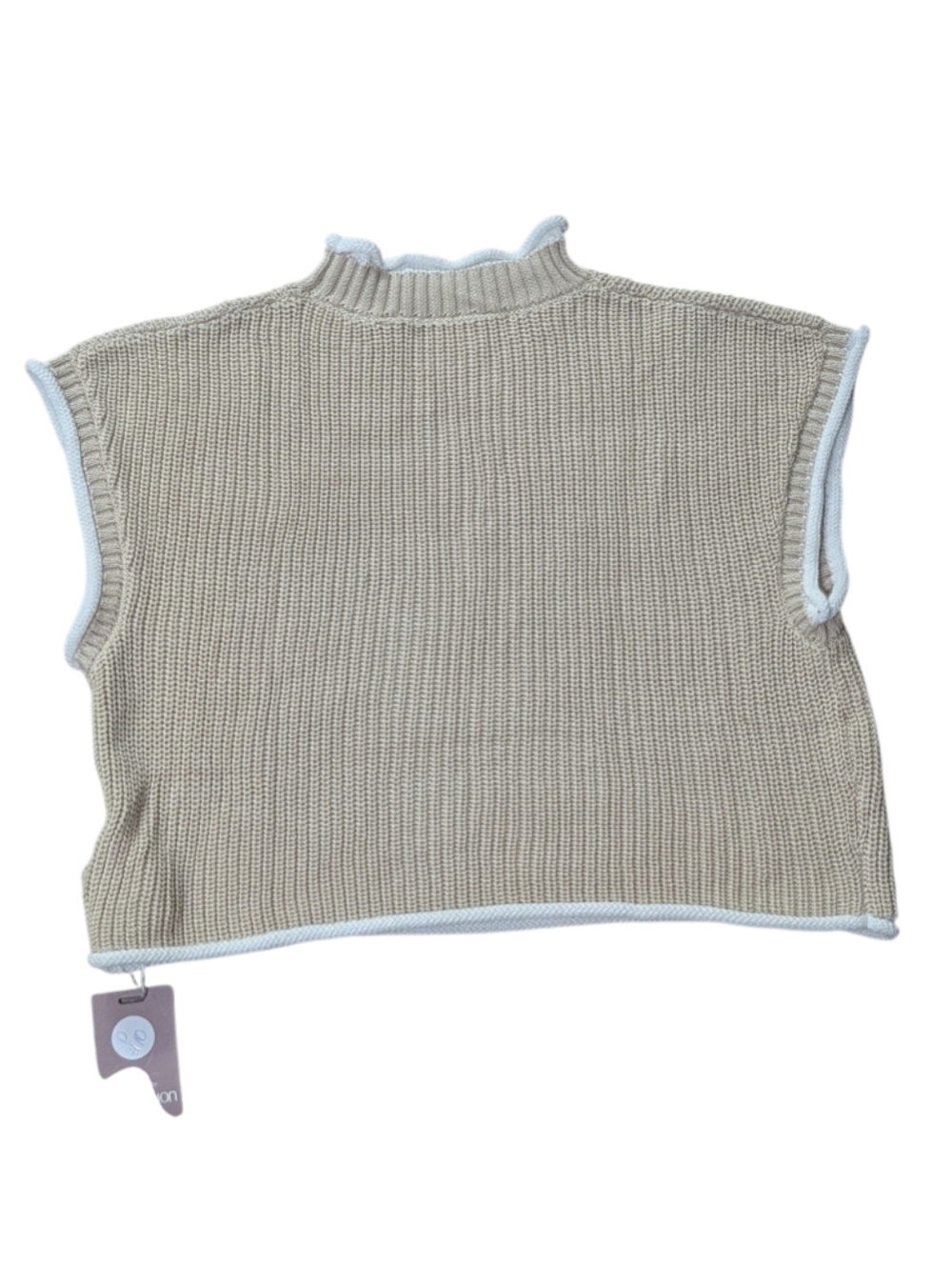 Yesfashion Cream Knit Crop Top with White Trim Size Medium - Picture 4 of 6